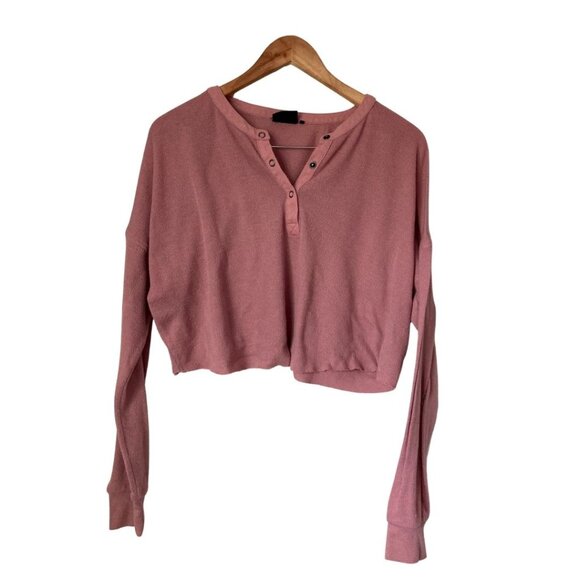Urban Outfitters Out From Under Pink Cropped Button-Up Long Sleeve Top Size S - Picture 1 of 4